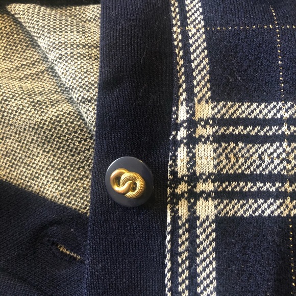 Ecco Petites: Pinstripes Cardigan: Color: Navy Blue/ White with Gold . Size:(S) - Picture 4 of 6